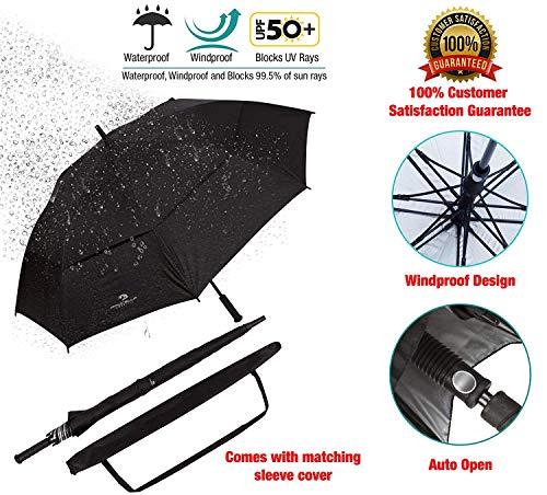 PROCELLA Large Golf Umbrella – AWARD WINNING, Windproof, Waterproof - Superior Heavy Duty Automatic Umbrella Defies High Wind, Sun & Rain – Perfect Cart Holder Fit – Carrying Case Sleeve, Strap Handle - Thumbnail 3