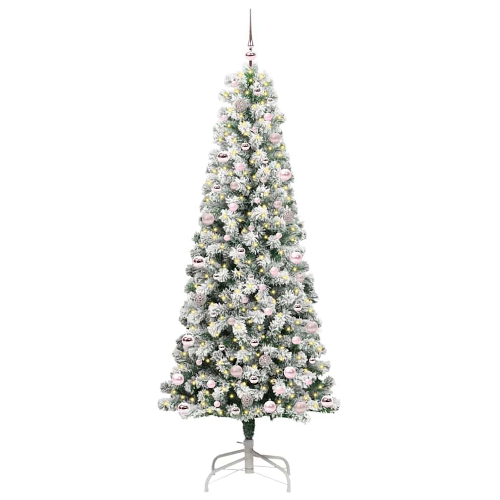 Sztuczna składana choinka, 240 cm, zielono-biała, 952 końcówki z PCW, z 300 paskami LED, 8 trybów, zasilanie USB, metalowy stojak do użytku wewnątrz i na zewnątrz
