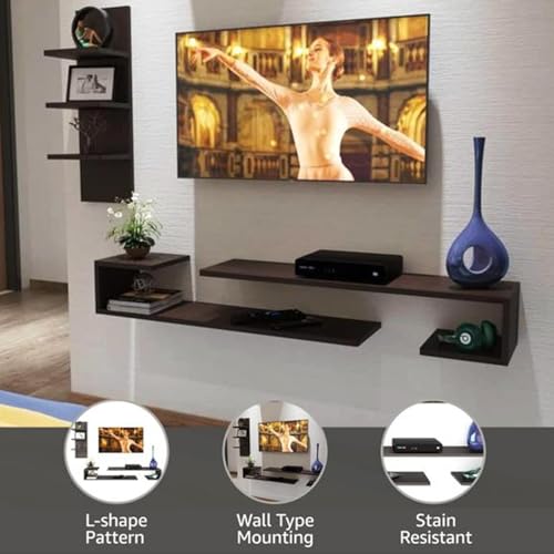 Image of Wooden Wall Mounted U Shape TV Unit Wall Shelf for Living Room /Engineered Wood TV Entertainment Unit Set Top Box Stand /TV Cabinet (Wenge)