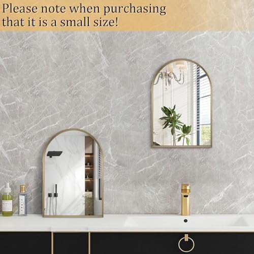 Image of Bathroom Arched Wall Mirror Brushed Metal Vanity Wall Mounted Mirror for LivingRoom Bedroom Entryway Room Vanity Home Decor 16 inchx12 inch
