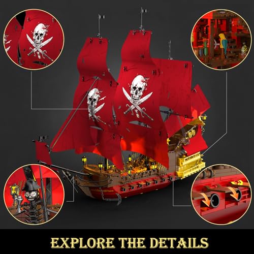JMBricklayer Pirate Ship Building Sets for Adults with Light, Revenge Pirate Ship Model Boat 40003, Large Collectible Display Building Kit for Home Office Decor, Gift for Adults Pirate Fans (2527PCS) by JMBricklayer - Image 7