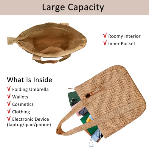 Bolso grande de playa de paja tejido miniatura 4