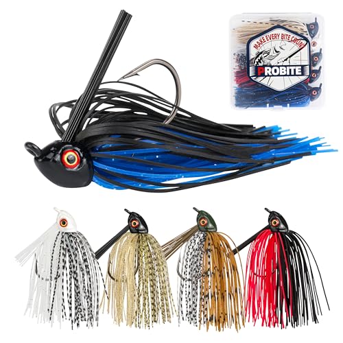 PROBITE Weedless Swim Jigs 5-Pack Bass Rubber Jigs with Silicone Skirts & 3D Eyes Weed Guard Fishing Lures for Freshwater & Saltwater Bass Trout Crappie