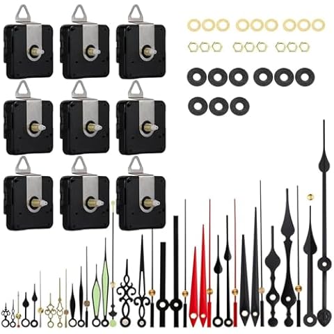 EMOON 9 Pieces Clock Mechanism Replacement Kit with 12 Pack Clock Hands, Silent Sweep Clock Motor Kit Battery Operated for Clock Repair DIY Replacement, Custom Clock Cover