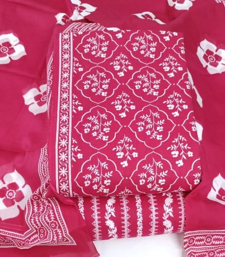 Image of DRAVINAM Trends Women's Premium Cambric Cotton Jaipuri Printed Unstitched Salwar Suit Dress Material with Mulmul Cotton Dupatta