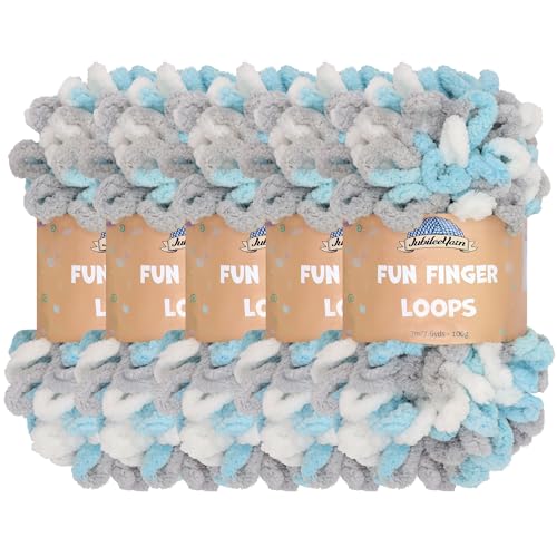 JubileeYarn Fun Finger Loops Yarn - Blue Grey White - 5 Skeins