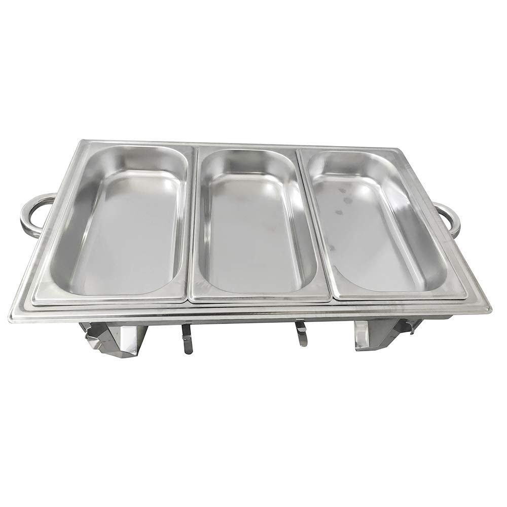 Chafer Taca cateringowa z uchwytami na paliwo, 9 l, podgrzewacz do żywności z pokrywką, składana stal nierdzewna, 3 patelnie na żywność, na imprezę bufetową, catering