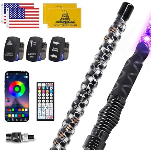 ZIMABLUE 2PC 4FT Whip Lights for Side by Side, App & Remote Control RGB Chasing Lighted Whips with 3 Switchs for ATV UTV Dune Buggy Truck,LED Whips Compatible with Polaris RZR Can-Am Maverick X3 Cover