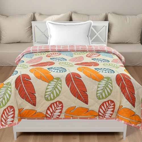 Image of IVAZA Luxury Ultrasonic Punch AC Comforter Blanket - Quilted Microfiber Floral Pattern, Lightweight Breathable All‑Season Blanket for Bedroom, Travel (Singled Bed,228x152 CM) (Paisley Multi Leaf)