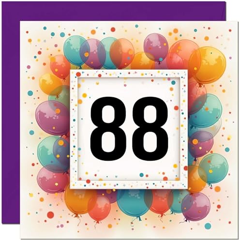 Tarjeta de cumpleaños número 88 para hombres y mujeres, cualquier edad, tarjeta de cumpleaños con globo para mujer de 88 años, señoras, abuela, madre, tía, abuela, amiga, hermana, ochenta y ochenta y