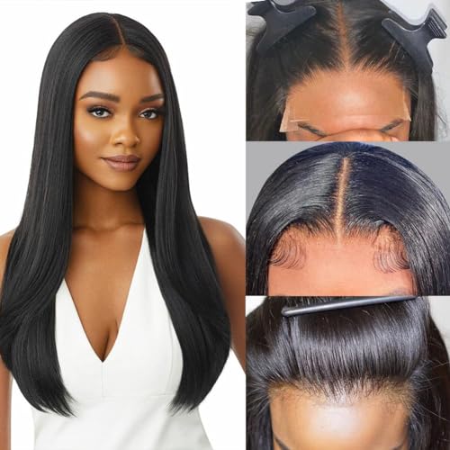 Image of 4x4 Lace Front Wigs Human Hair Pre Plucked 150% Density Straight Glueless Lace Frontal Wigs Human Hair for Black Women 4x4 Brazilian Virgin HD Lace Closure Human Hair Wigs with Baby Hair(26 Inch)