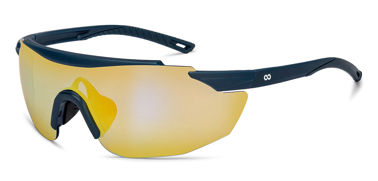 Cricket Sunglasses|Rectangular Blue Billion Collection|Matte Blue Yellow Half Rim|100% Uv Protected|For Men & Women|Large (138 Mm And Above)|Lkb S16582