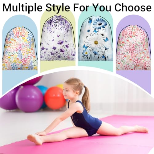 Image of Drawstring Storage Bag Purple Butterfly Blossom Gymnastics Pouch Athlete Bag