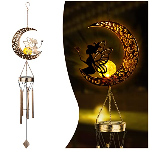 Gardening Gifts for Women, HeiPen Solar Wind Chimes Outdoor, Birthday gifts for Women Grandma Wife Daughter Sister, Mum Presents for Mothers Day, Decor for Garden Yard Porch (Moon)