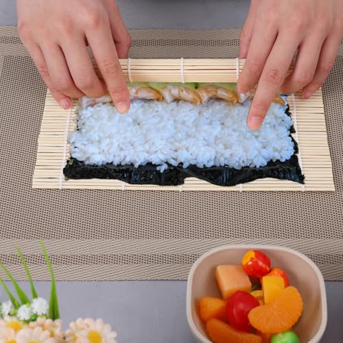 Tobeelec 30 Pcs Natural Bamboo Sushi Rolling Mat, Sushi Mat Bulk Bamboo Sushi Making Roller Non Stick Square Rolling Mat for Home Sushi Party (9.45\" x 9.45\")