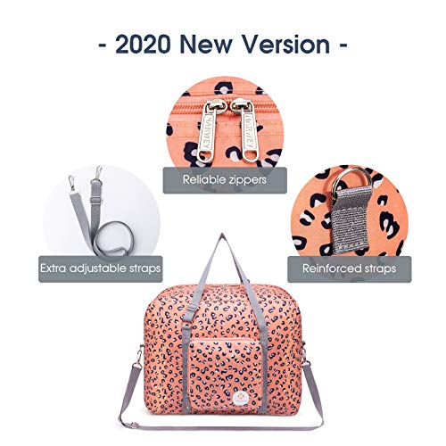For Airlines Foldable Travel Duffel Bag Tote Carry on Luggage Sport Duffle Weekender Overnight for Women and Girls (Leopard-1109)