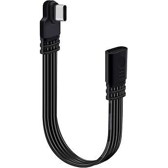 USB C 90 Degree Extension Charging Cable USB Female to USB C Male Data Cable Silicone Flat Cable Data Transfer 480 Mbps for Mobile Phone Tablet and Meh Left and Right 0.1 m