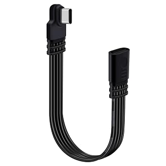 Flat Short USB C Extension Cable 480 Mbps 90 Degree Right Angle USB C Male to Female Extension Cable Data Transmission and Fast Charging for Flash Drives, Mobile Phones Bend to Left, 0.5 m