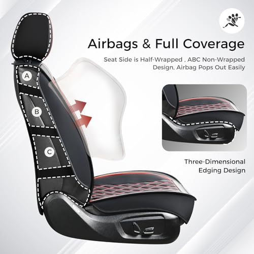 Image of Huidasource Car Seat Covers for Front Seat, Car Seat Cushion Waterproof, Full-Cover Faux Leather Car Seat Cover Protector Universal Fit for Most Cars,Vans,Trucks, SUVs (Front Pair /Black&Red)