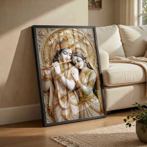 Image of CRAFTLYN Hindu God Wall Art WALL ART Prints Framed Spiritual Religious Paintings for Living Room, Pooja Room, Bedroom, Office, Meditation Room, Home Decor (Radha krishna 2, 19 X25, Black)