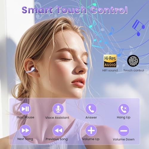 Image of Ear Clip Earbuds Mini Open Ear Headphones Wireless Bluetooth Earphones for Sport Workout Driving Walking Running Compatible with iPhone Android (Purple)