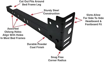 Tech Team Bed Frame Extension Set - Stretches Metal Bed Frame to Fit Headboard or Footboard, 2 Pieces with Hardware #00712