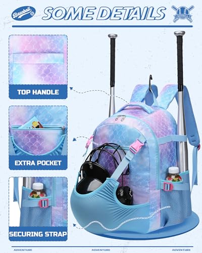 Mochila para equipo de béisbol infantil con almacenamiento ordenado grande 3