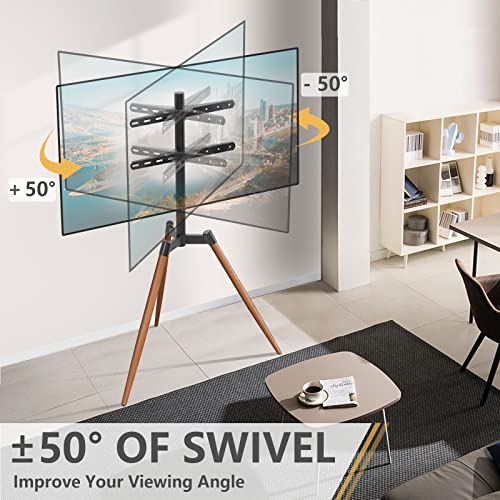 Easel Tv Stand With Tripod Base For 37–65 Inch Led Lcd Flat/Curved Screen Tvs Up To 77 Lbs, Height Adjustable Tv Floor Stand With Cable Ties And 100° Swivel For Bedroom, Living Room, Studio, Brown #TOP2