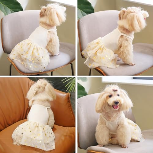 Tutu-Kleid für Hunde und Katzen, Sommer, Tüll, Slip-Spitzenkleid, niedlicher Welpe, Glitzerstern, Rock, Haustier-Partykleidung für kleine, mittelgroße Katzen, Hunde (Gelb, M)
