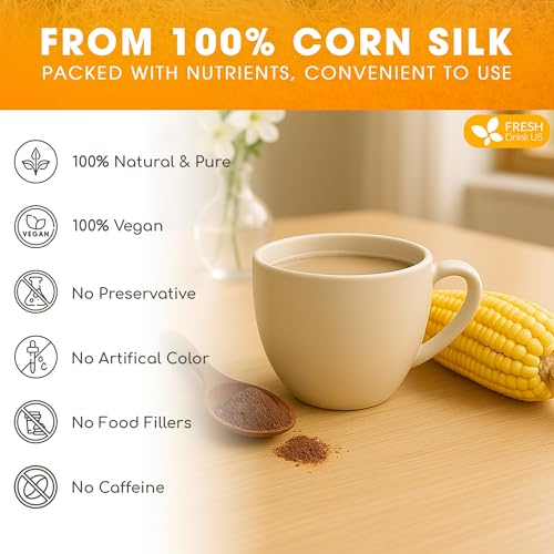 Image of FreshDrinkUS, Corn Silk Powder 8oz - Premium Herbal Ingredient, Pure Ground Corn Silk for Tea, Smoothies & Culinary Use - Resealable Pouch