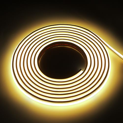 Image of 110V COB LED Light Strip 2M Warm White 3000K with Plug 6.56 Foot Adhesive LED Lights Tape IP67 Waterproof 120 Volt Direct 2 Meters (Warm White, 6.56ft)