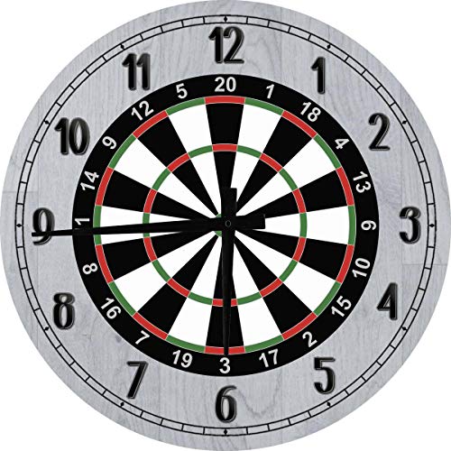 Mnk Large Wall Clock Home Decor 18 Inch Wood Game Room Wall Clock Dart Board with Scoring Round Frameless Battery Operated Clock Wall Art Gray
