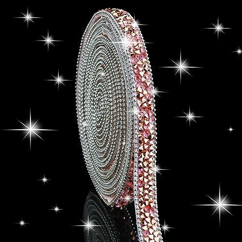 Dowarm 3 Yards Pink Rhinestone Ribbon Crystal Self Adhesive Tape