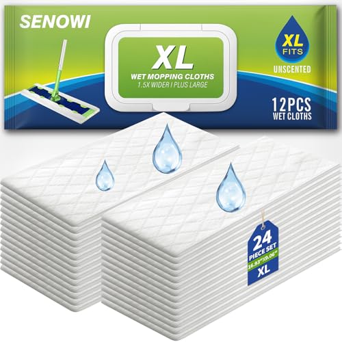 Senowi XL Wet Pads Refills Compatible with Swiffer Sweeper XL Mop Disposable Heavy Duty Wet Mopping Cloths Refill XL for Hardwood Floor Mopping and Cleaning Unscented 24 Count