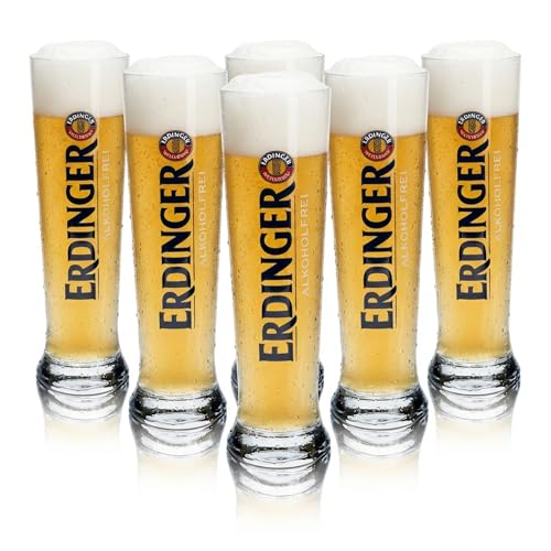 6 x Erdinger alcohol-free 0.5 L beer glass, brand name, “alcohol free” written in the blue printed logo