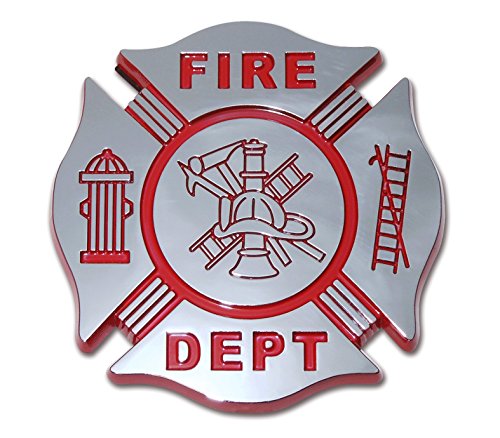 Elektroplate Fire Department Cross Firefighter OEM Chrome and Red Emblem for Cars, Trucks, and All Auto | Universal Fit at 2.75" x 2.75" | Weatherproof