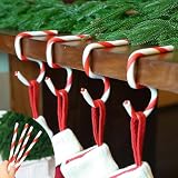 Tixiquns Bendable Stocking Holders for Mantle, Set of 4 Christmas Hooks Fireplace Stocking and Garland Hanger for Mantel, Non-Slip Adjustable Red and White Candy Cane Decor Xmas Decorations