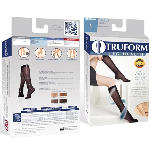 Image of Truform Sheer Compression Stockings, 15-20 mmHg, Women's Knee High Length, Dot Pattern, Espresso, Medium