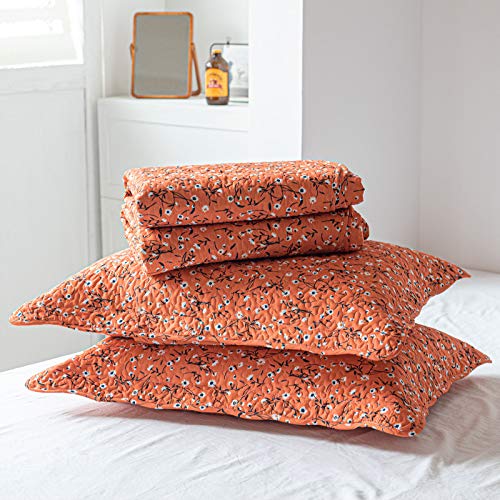 Honeilife Floral Quilt Set Queen - 3 Piece Microfiber Quilts Reversible Bedspreads Patchwork Coverlets Lightweight Bedcover Bedding Sets All Season Quilt Sets- Wildflower,Orange #TOP6