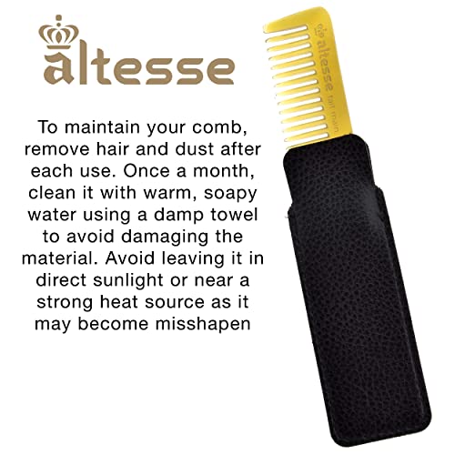 Altesse 11332 Small Wide Tooth Comb Horn Comb Mustache Comb For Men (3.5") With Pocket Comb Synthetic Leather Case. Essential Facial Hair Travel Comb For Any Beard Kit For Men. Handmade In France #TOP3