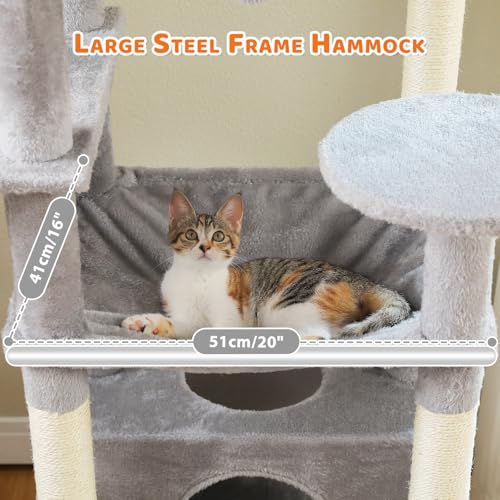 Image of PAWZ Road Large 72 Inch Cat Tree and Tower for Indoor Cats - With Sisal-Covered Scratching Posts, Padded Perches, Condos, and Basket - Gray
