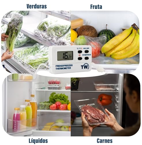 Miniatura 7 de Termómetro Digital Para Nevera, Con Alarma De Advertencia, Temperatura Máxima Y Mínima Y Sonda De 1,2 M
