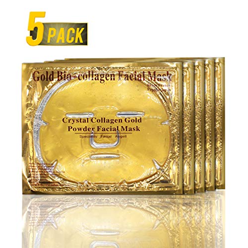 5 Stück 24K Gold Bio-Kollagen-Gesichtsmasken, Gold-Gel-Kollagen-Gesichtsmasken für Anti-Aging, Feuchtigkeitscreme, Anti-Falten, Tiefenverjüngung und Feuchtigkeitsspendende Haut Cover