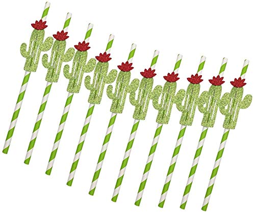 10 Pitillos desechables de papel cactus verdes para fiesta miniatura 5