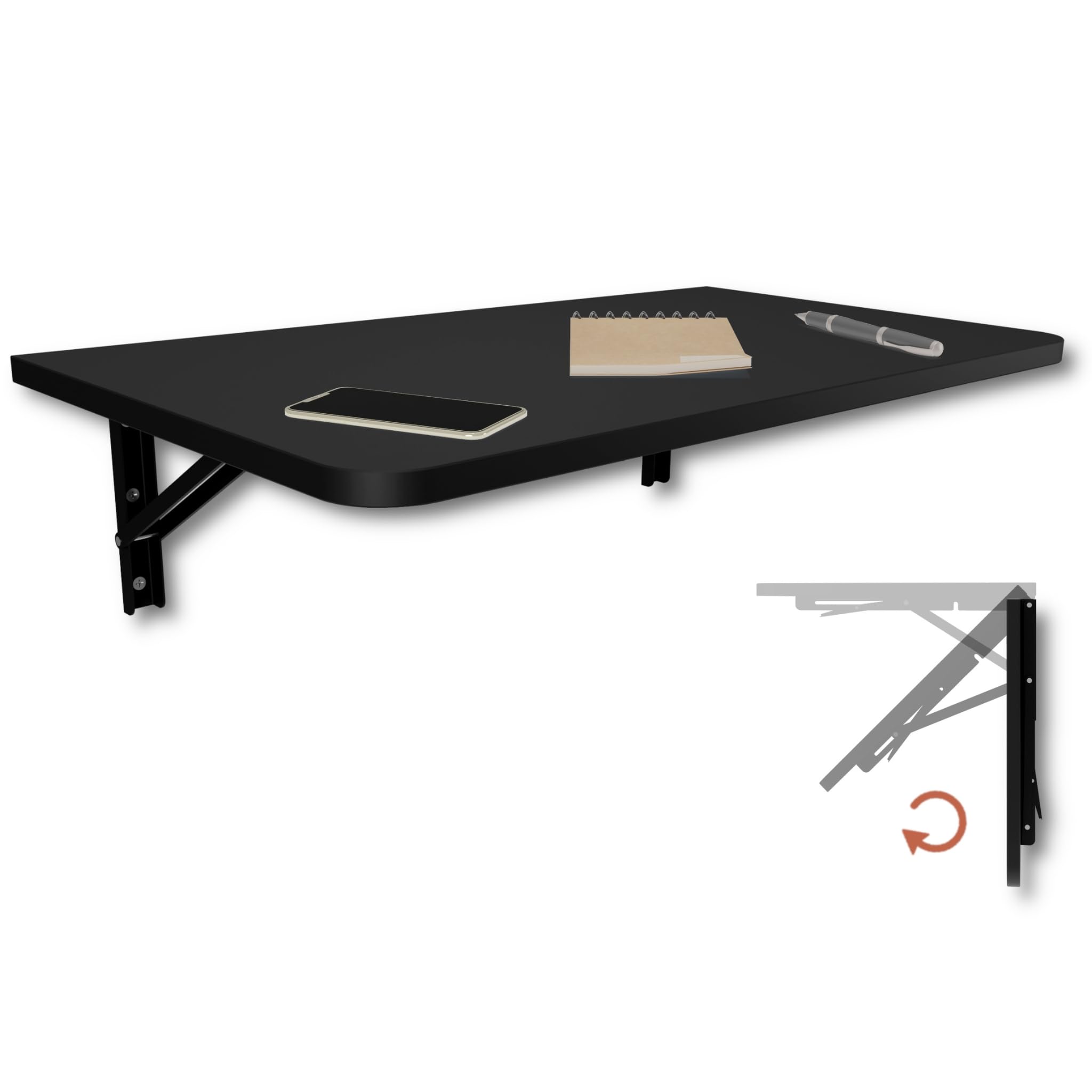 KDR Table Murale Pliante – Table Rabattable Gain de Place, Bureau Pliable ou Table de Cuisine et Salle à Manger, Table Murale pour Petit Espace, Table Mur Rabattable (Noir, 70×40 cm)