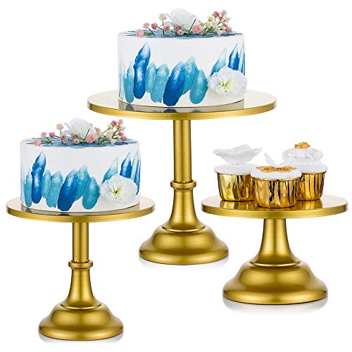 3 Piezas de Cake Stand Redondo Cupcake Soporte de Metal Soportes de Exhibición de Postres con Diseño Simple, Dorado