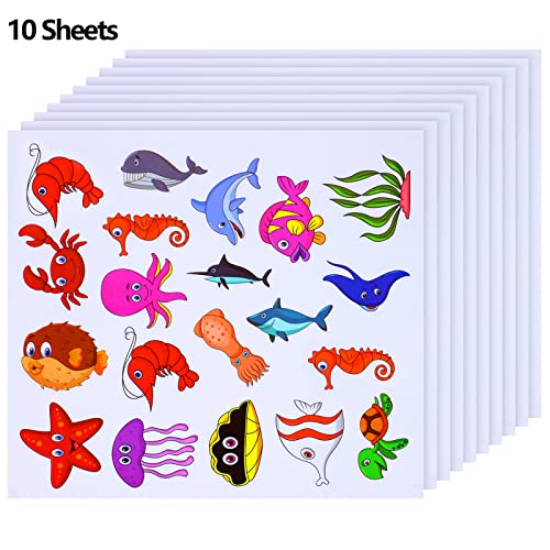 200 Pieces Ocean Theme Window Clings Decorative Sea Life Windows Decals Static Stickers With Shark, Fish, Dolphin, Whale Glass Window Clings For Kids And Adults, 10 Sheets #TOP1