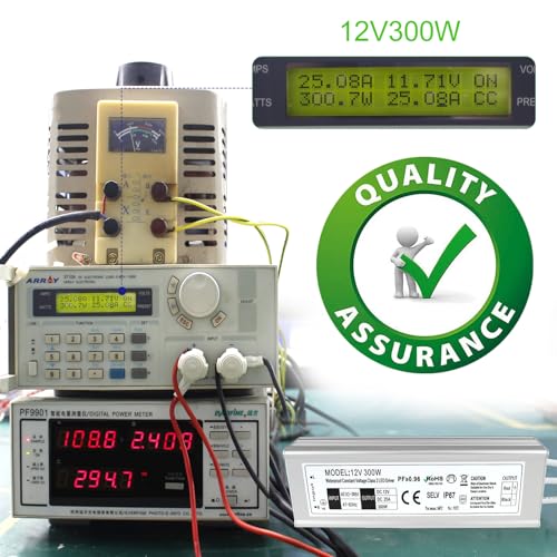 Image of LightingWill LED Driver 300 Watts Waterproof IP67 Power Supply Transformer, 90-265V AC to 12V DC Low Voltage Output, Adapter with 3-Prong Plug 3.3 Feet Cable for Outdoor Use, Computer Project