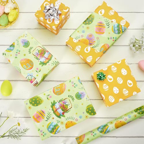 WERNNSAI Oster Geschenkpapier – 1 Rolle Ostergeschenkpapier mit Ostereier Kinder Geschenkpapierrolle Ostern Osterdeko Frühlingsfeste Party Babypartys Gastgeschenk Deko 43 cm x 10 m