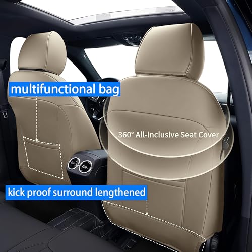 Image of AOMSAZTO Custom Fit Seat Covers for Honda Civic: Hatchback 2022 2023 2024 Sport /LX &Hatchback Hybrid Sport 2025 Full Set Faux Leather Breathable Waterproof Car Seats Covers Beige